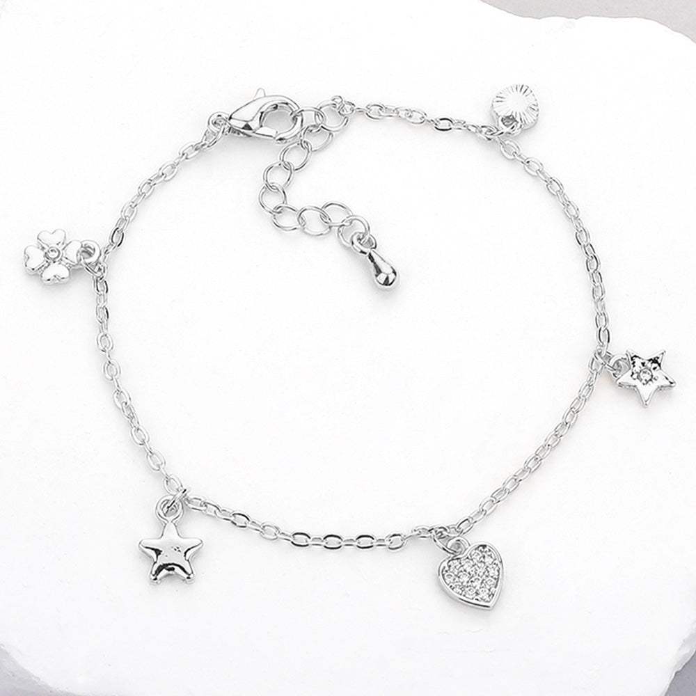 Stone Paved Clover Heart Star Charm Station Bracelet - Madeline Love - Flyclothing LLC