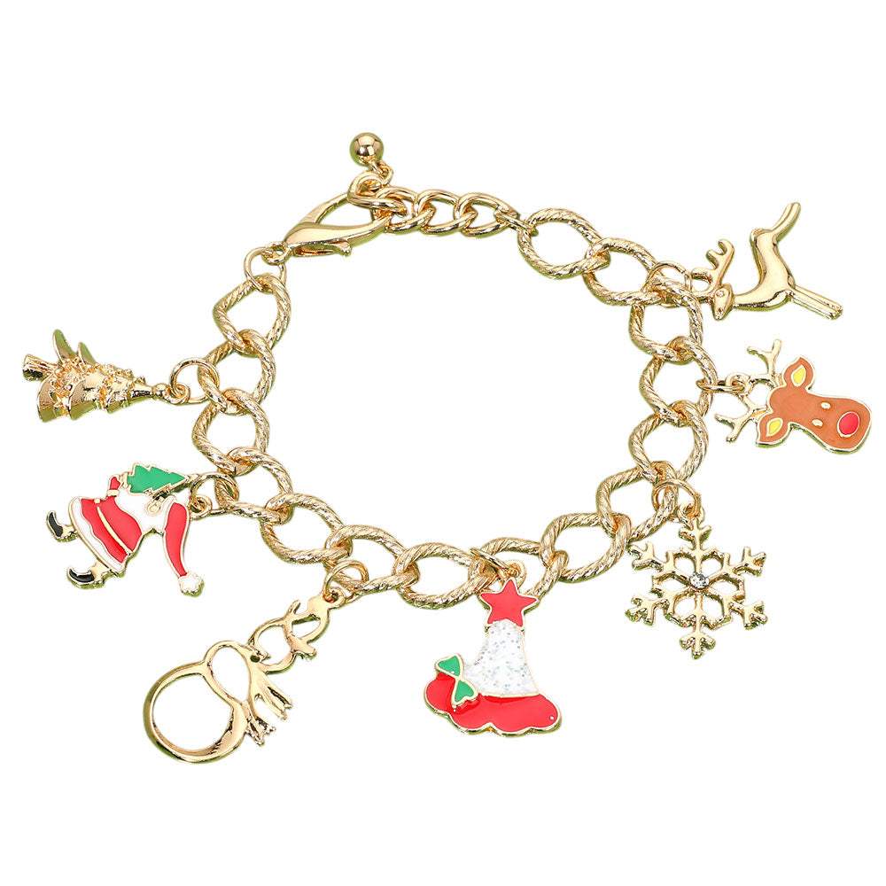 Christmas Tree Santa Claus Rudolph Snowflake Charm Bracelet - Madeline Love - Flyclothing LLC