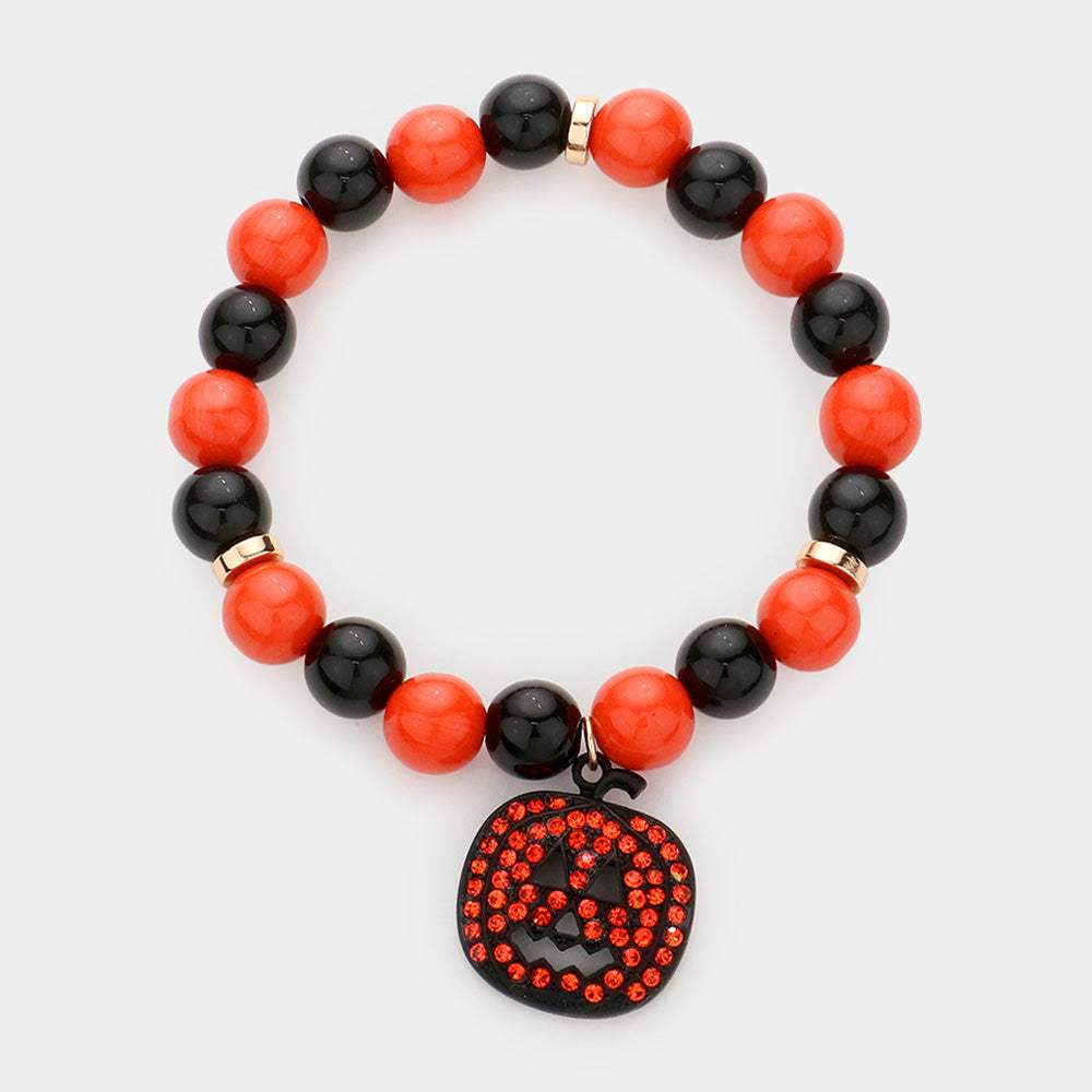 Pumpkin Charm Beaded Stretch Bracelet - Madeline Love - Flyclothing LLC