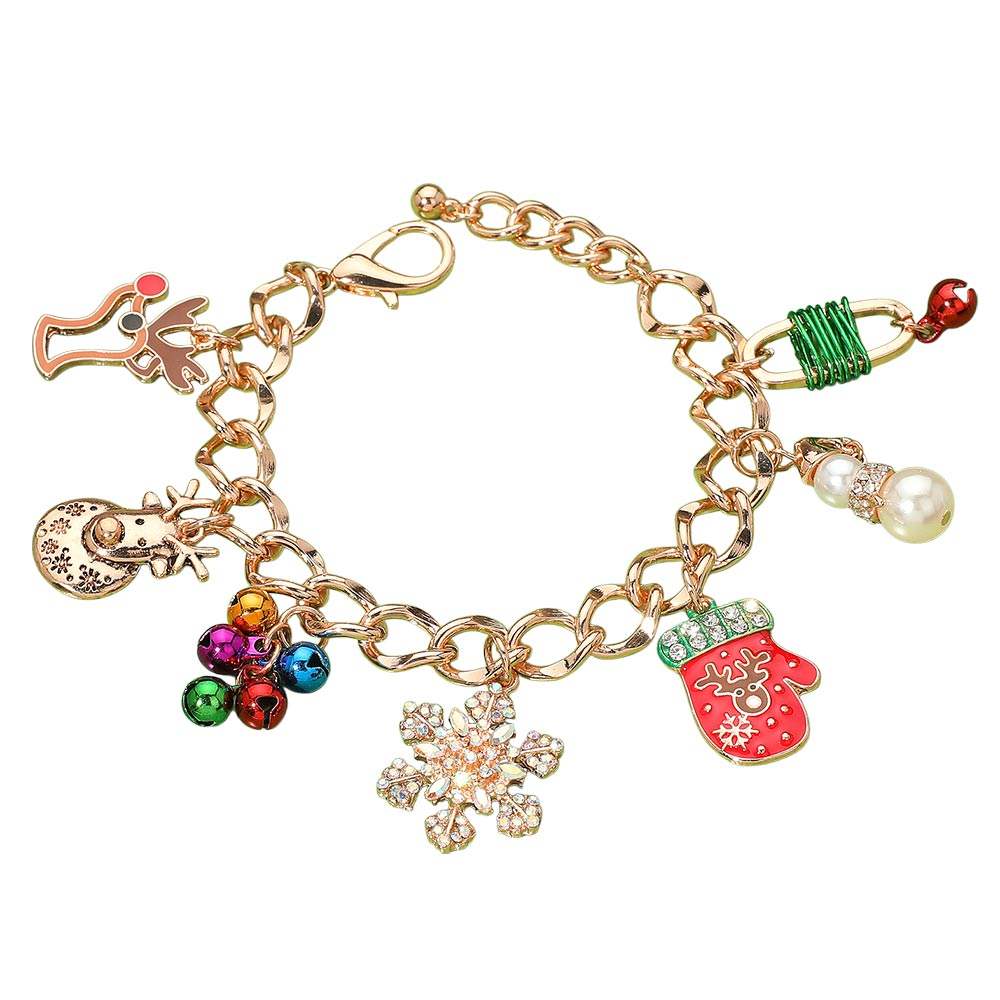 Pearl Snowman Snowflake Christmas Mitten Rudolph Charm Bracelet - Madeline Love - Flyclothing LLC