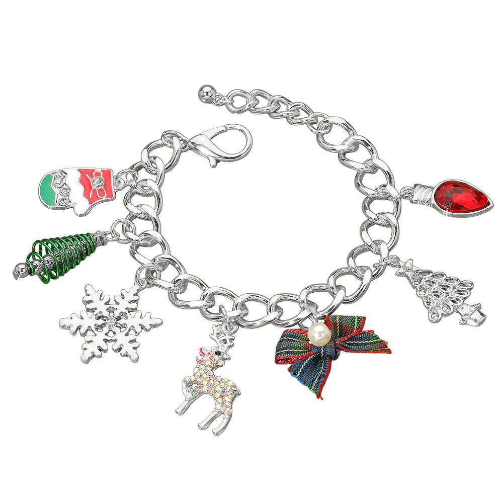 Christmas Tree Snowflake Pearl Bow Light Bulb Mitten Charm Bracelet - Madeline Love - Flyclothing LLC