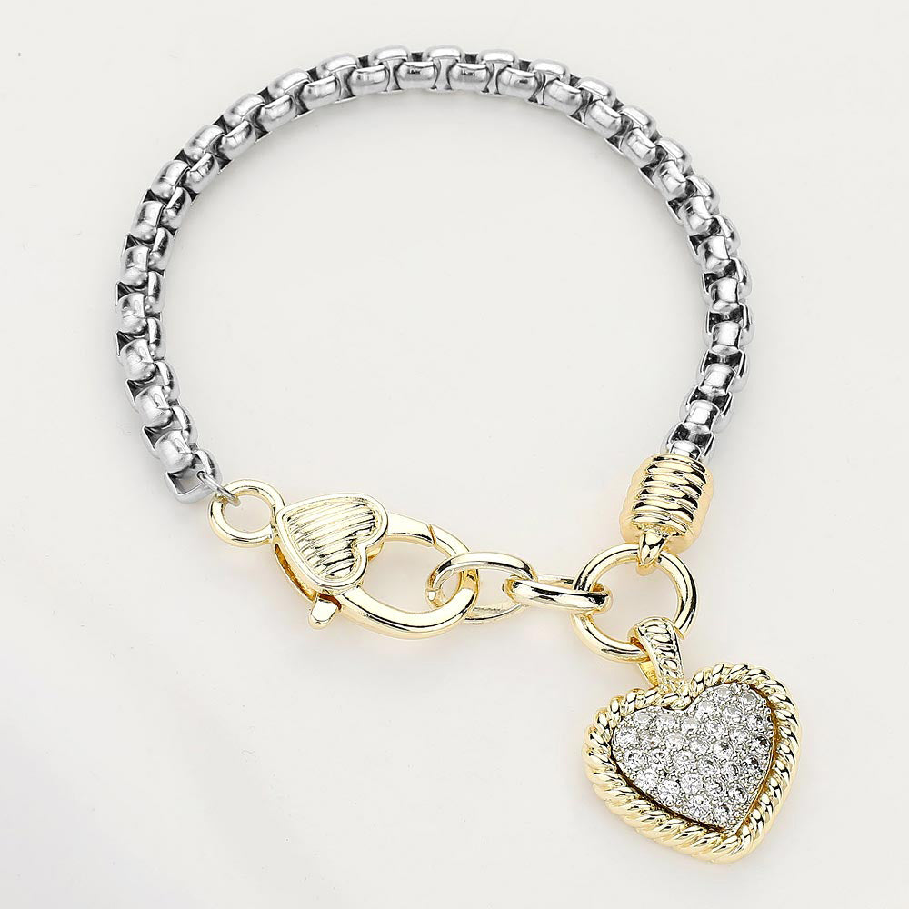 CZ Stone Paved Heart Charm Bracelet - Madeline Love - Flyclothing LLC