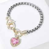 Two Tone CZ Stone Heart Charm Bracelet - Madeline Love - Flyclothing LLC