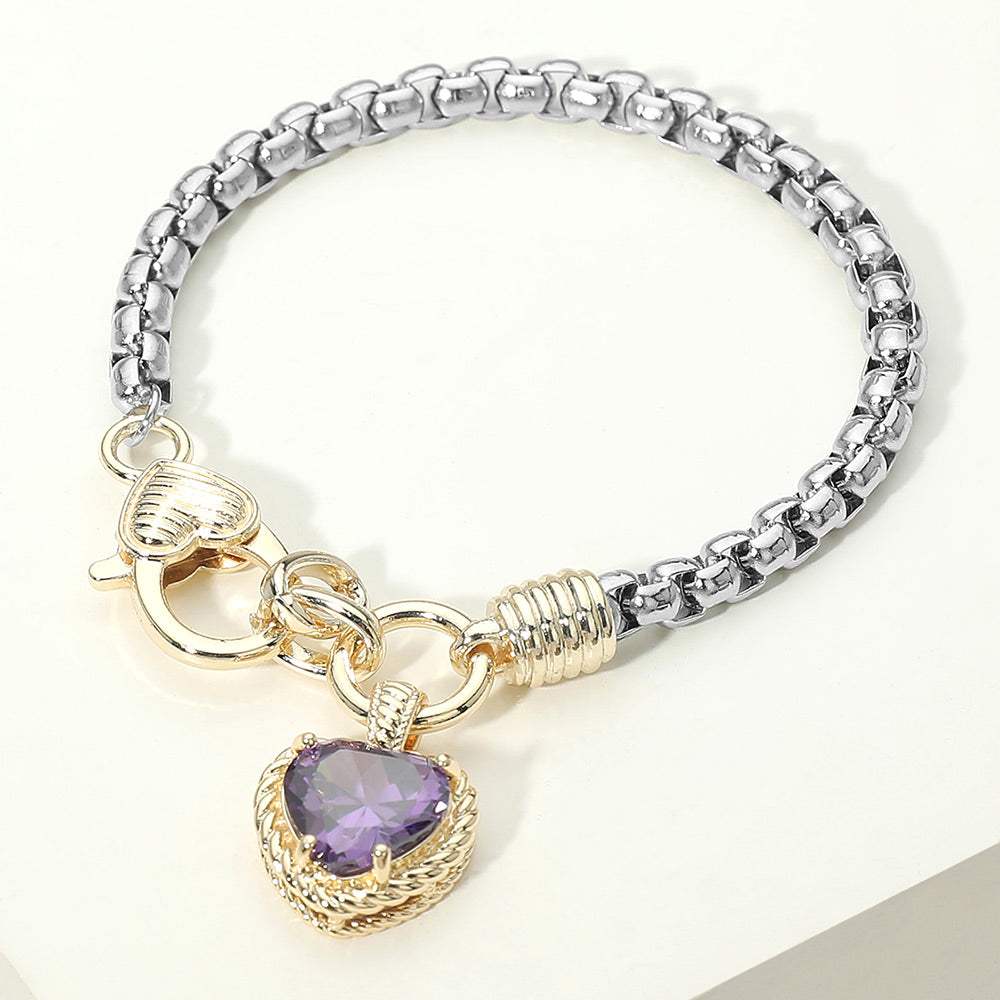Two Tone CZ Stone Heart Charm Bracelet - Madeline Love - Flyclothing LLC