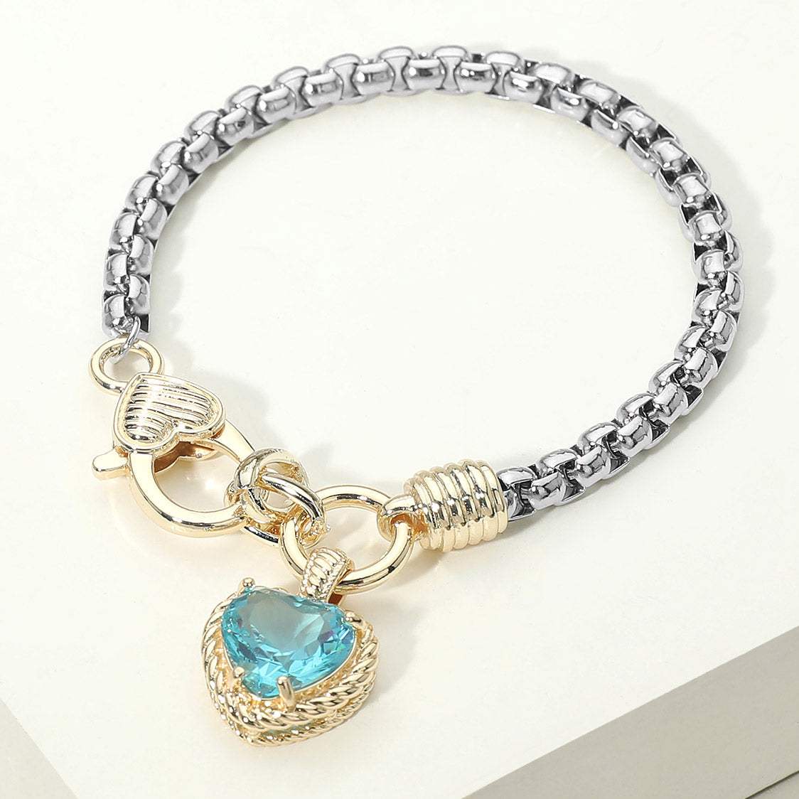 Two Tone CZ Stone Heart Charm Bracelet - Madeline Love - Flyclothing LLC