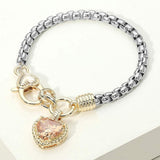Two Tone CZ Stone Heart Charm Bracelet - Madeline Love - Flyclothing LLC