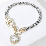 Two Tone CZ Stone Heart Charm Bracelet - Madeline Love - Flyclothing LLC