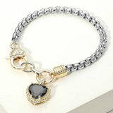 Two Tone CZ Stone Heart Charm Bracelet - Madeline Love - Flyclothing LLC