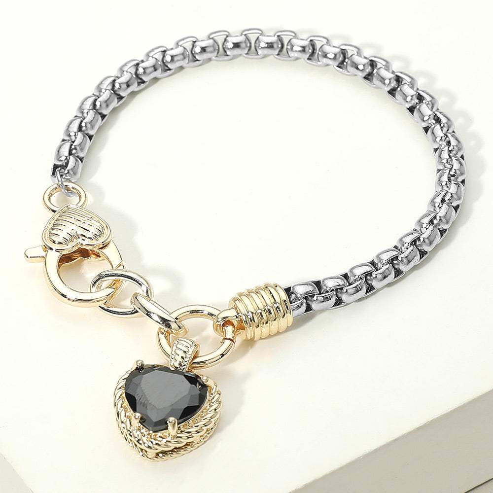 Two Tone CZ Stone Heart Charm Bracelet - Madeline Love - Flyclothing LLC
