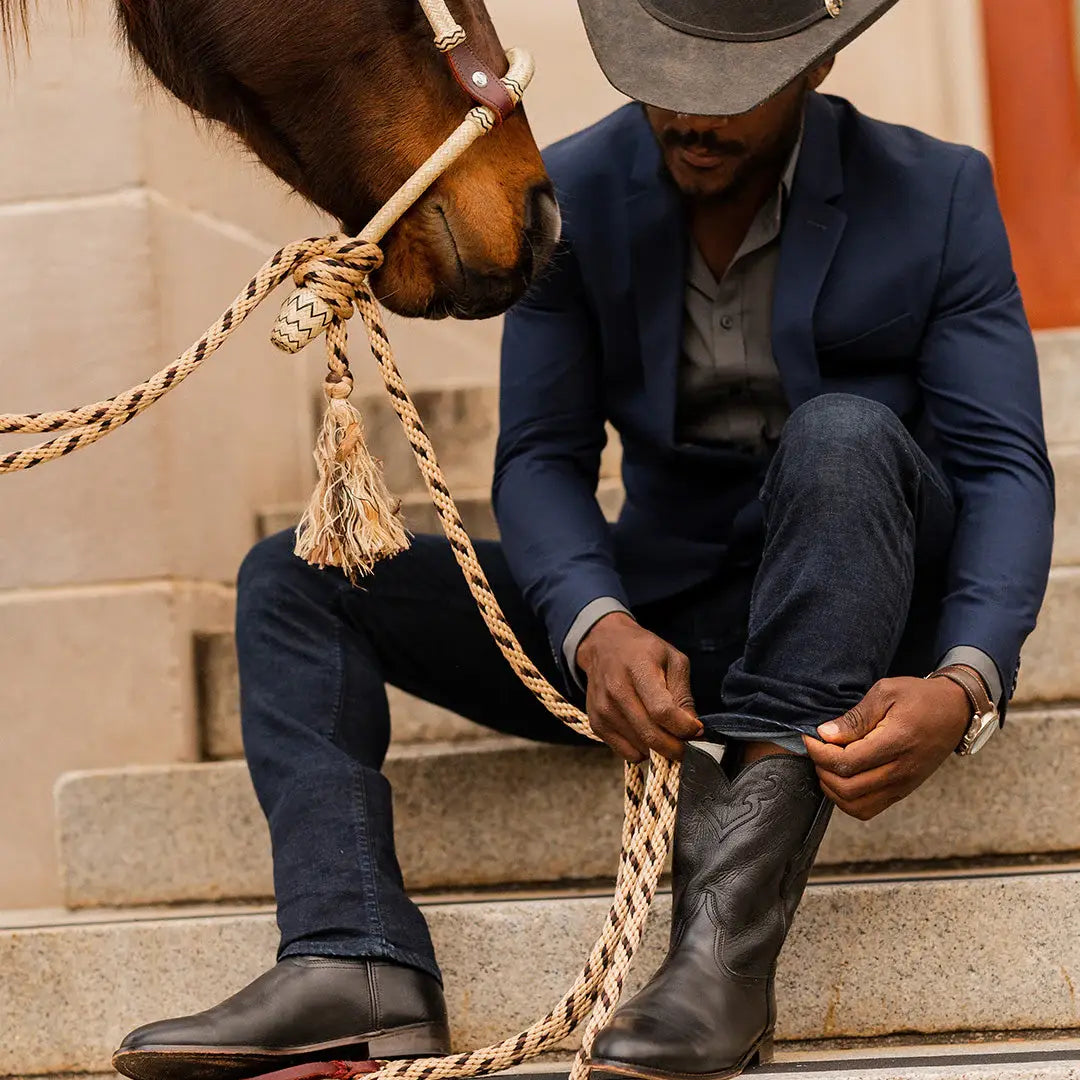 TuffRider Men's El Paso Leather Embroidered Round Toe Western Boots - Breeches.com - Flyclothing LLC