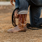 TuffRider Men’s Old Faithful Leather Embroidered Wide Square Toe Western boot - Breeches.com - Flyclothing LLC