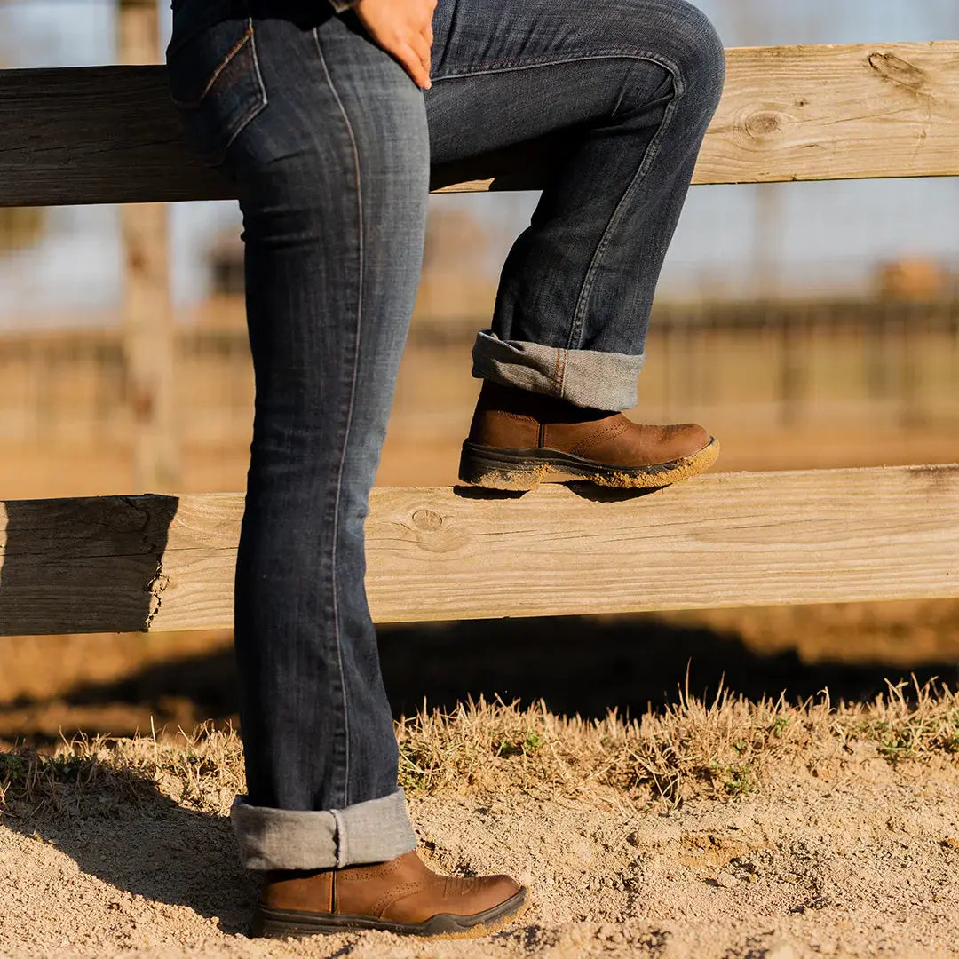 TuffRider Women Leigh Embroidered Barbwire Leather Round Toe Western Boots - Breeches.com - Flyclothing LLC