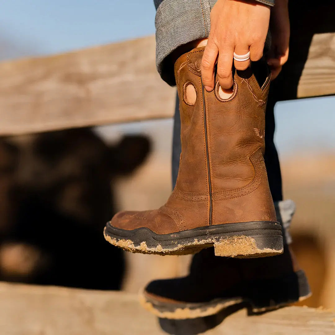 TuffRider Women Leigh Embroidered Barbwire Leather Round Toe Western Boots - Breeches.com - Flyclothing LLC