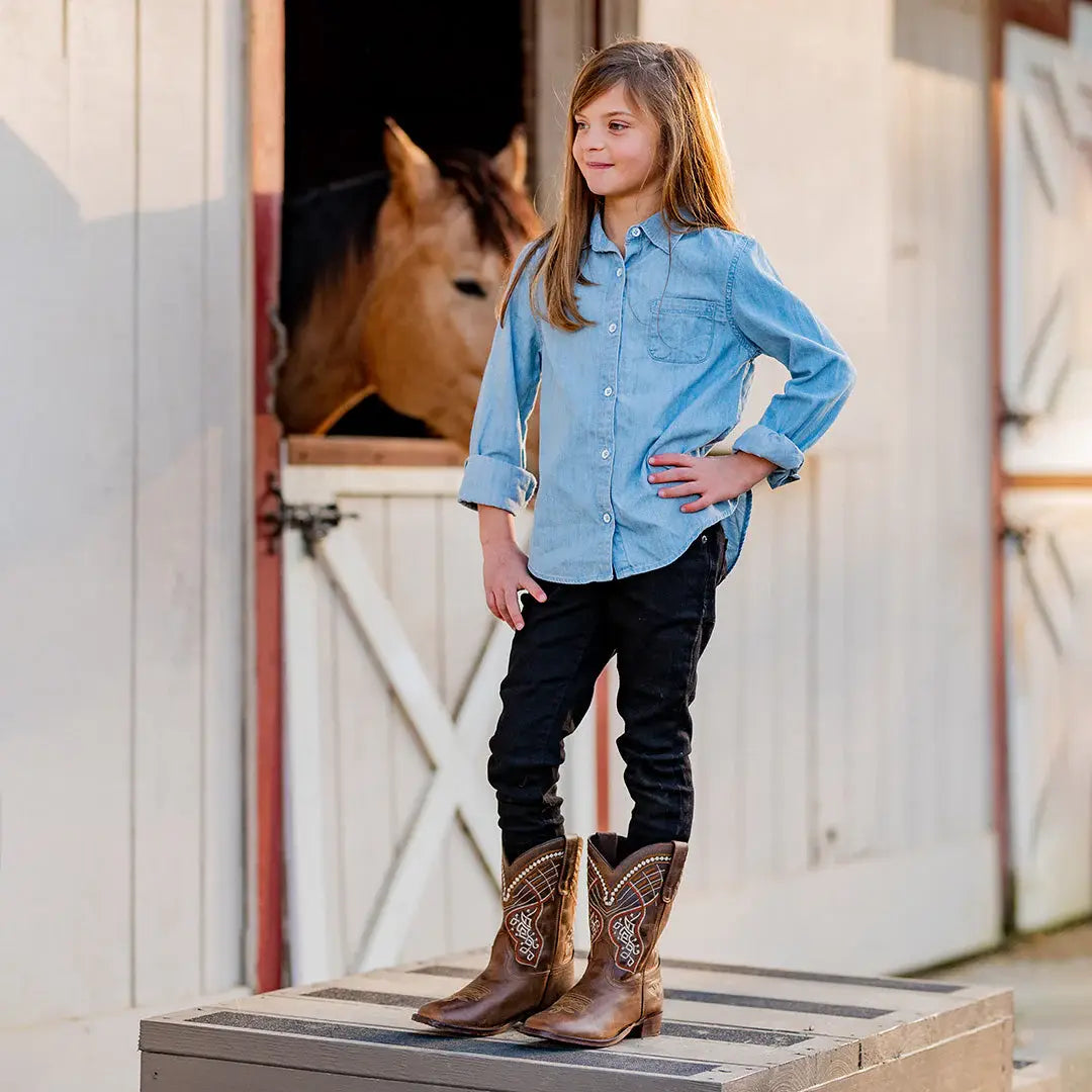 TuffRider Youth Yukon Tricolor Leather Embroidered Square Toe Western Boots - Breeches.com - Flyclothing LLC
