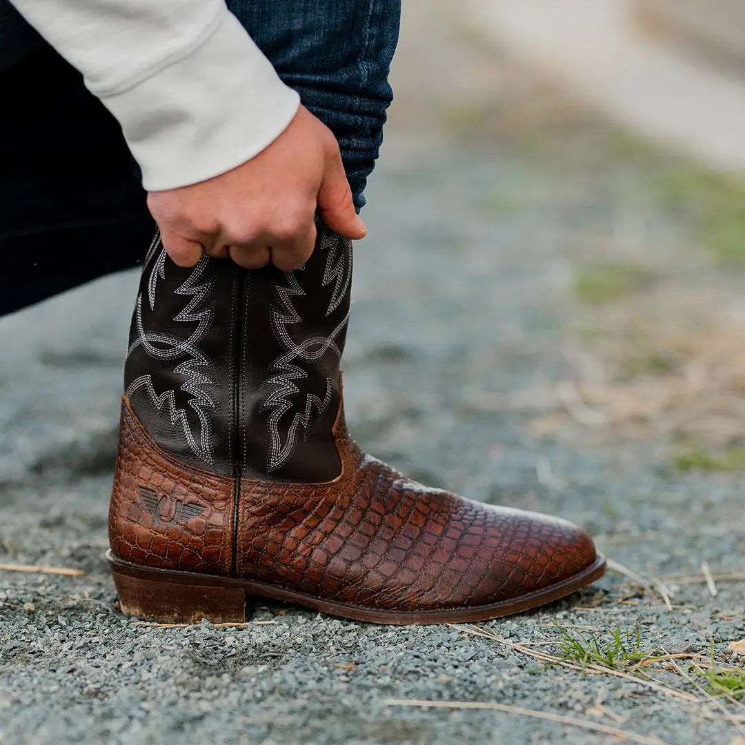 TuffRider Men's Grant Leather Printed Wide Square Toe Western Boots - Breeches.com - Flyclothing LLC
