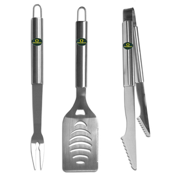 Oregon Ducks 3 pc Stainless Steel BBQ Set