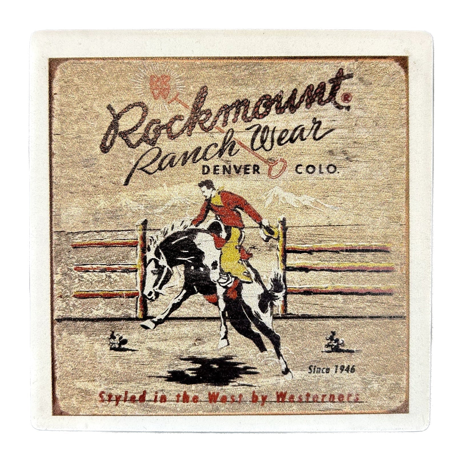 Rockmount Bronc Western Ceramic Cork Back Coaster - Rockmount Clothing - Flyclothing LLC