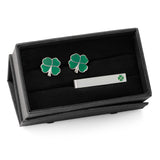 Green Clover Cufflinks and Tie Bar Gift Set - Cufflinks.com - Flyclothing LLC