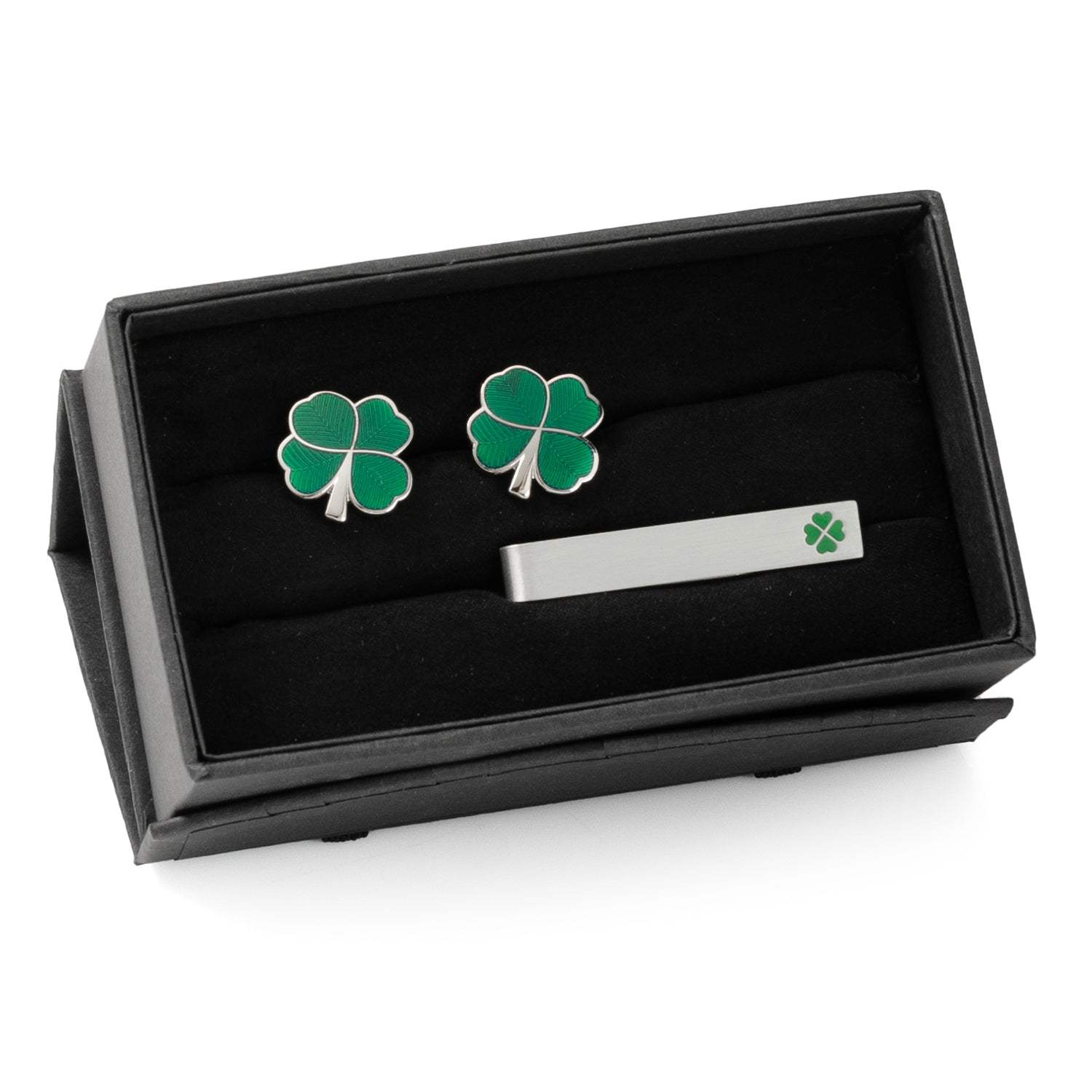Green Clover Cufflinks and Tie Bar Gift Set - Cufflinks.com - Flyclothing LLC