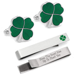 Green Clover Cufflinks and Tie Bar Gift Set - Cufflinks.com - Flyclothing LLC