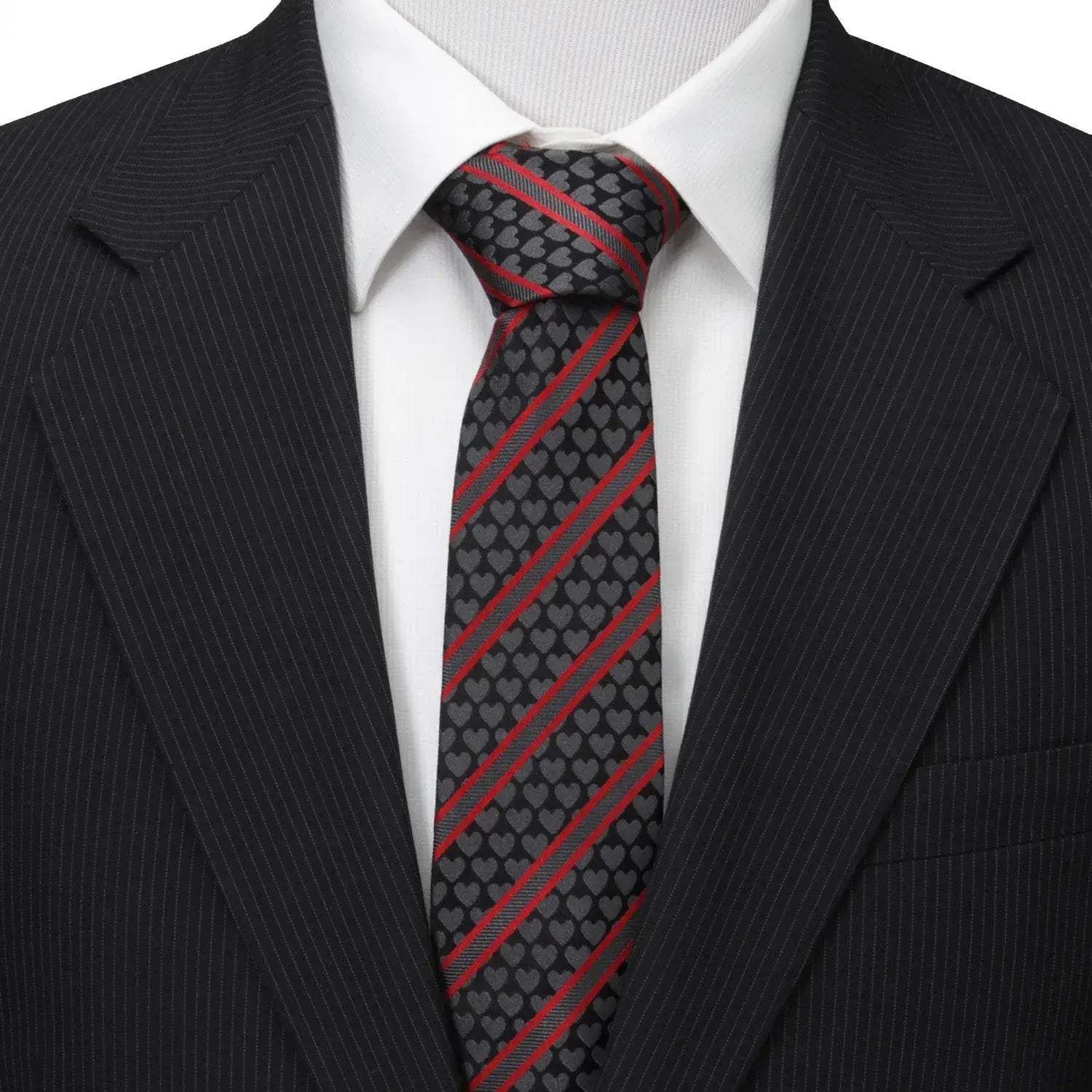 Black Heart Striped Men's Tie - Cufflinks.com - Flyclothing LLC