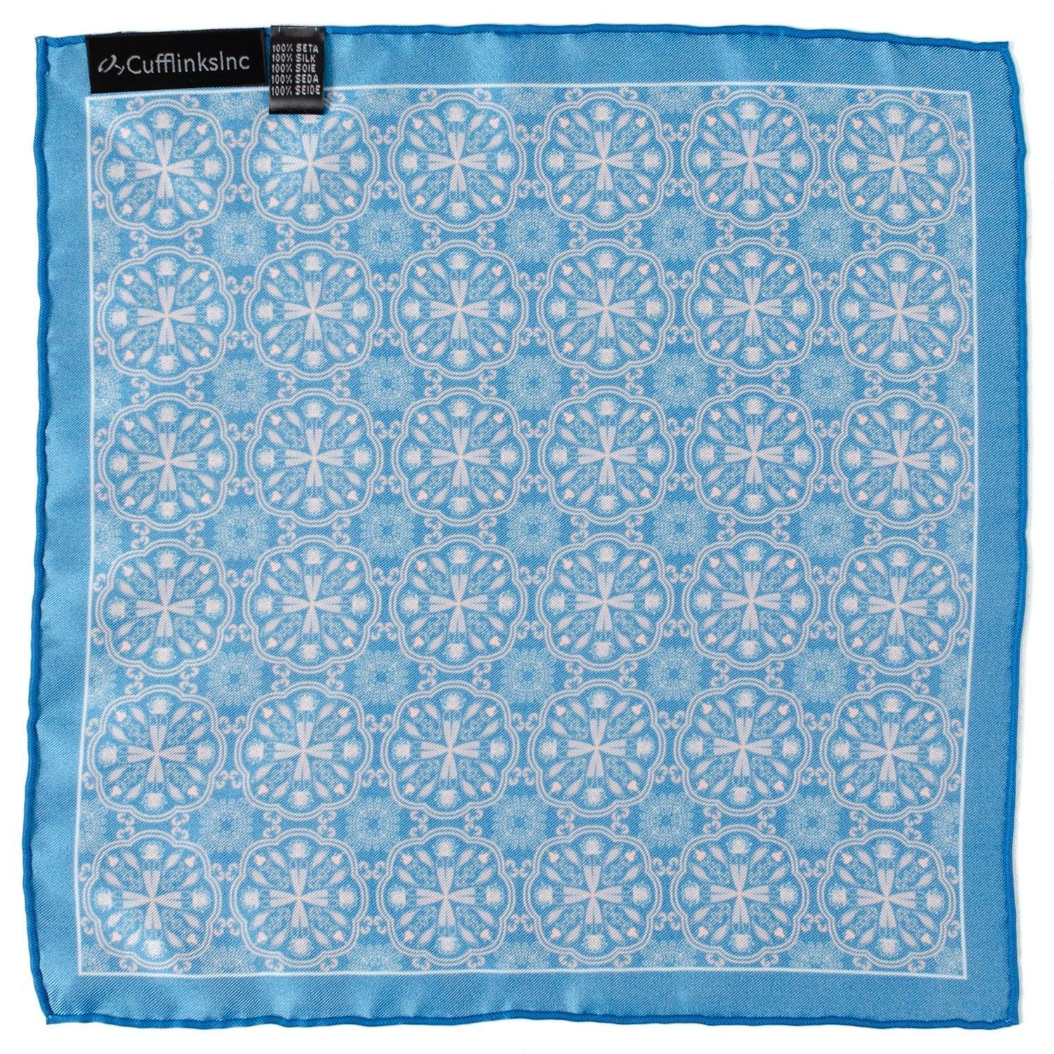 Aboriginal Ornament Patterned Blue Pocket Square - Cufflinks.com - Flyclothing LLC