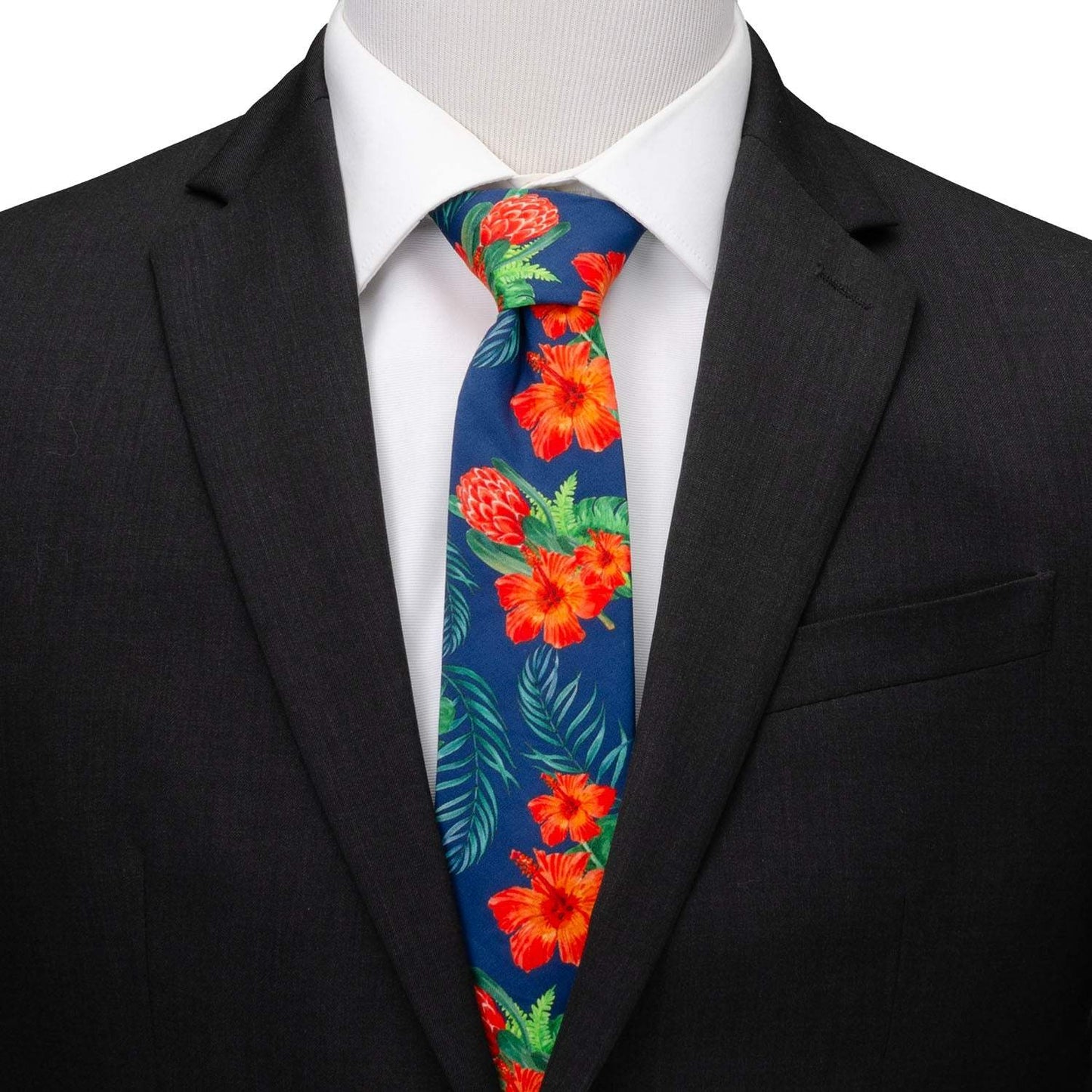 Tropical Hibiscus Men's Navy Tie - Cufflinks.com - Flyclothing LLC
