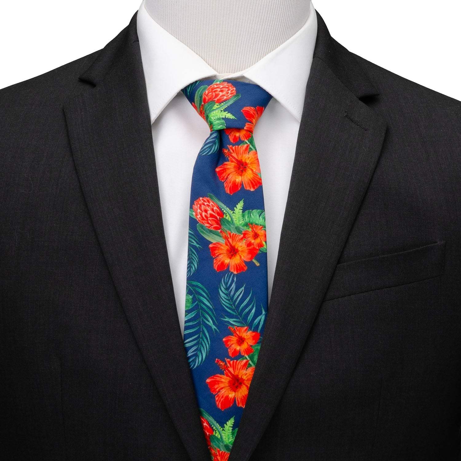 Tropical Hibiscus Men's Navy Tie - Cufflinks.com - Flyclothing LLC