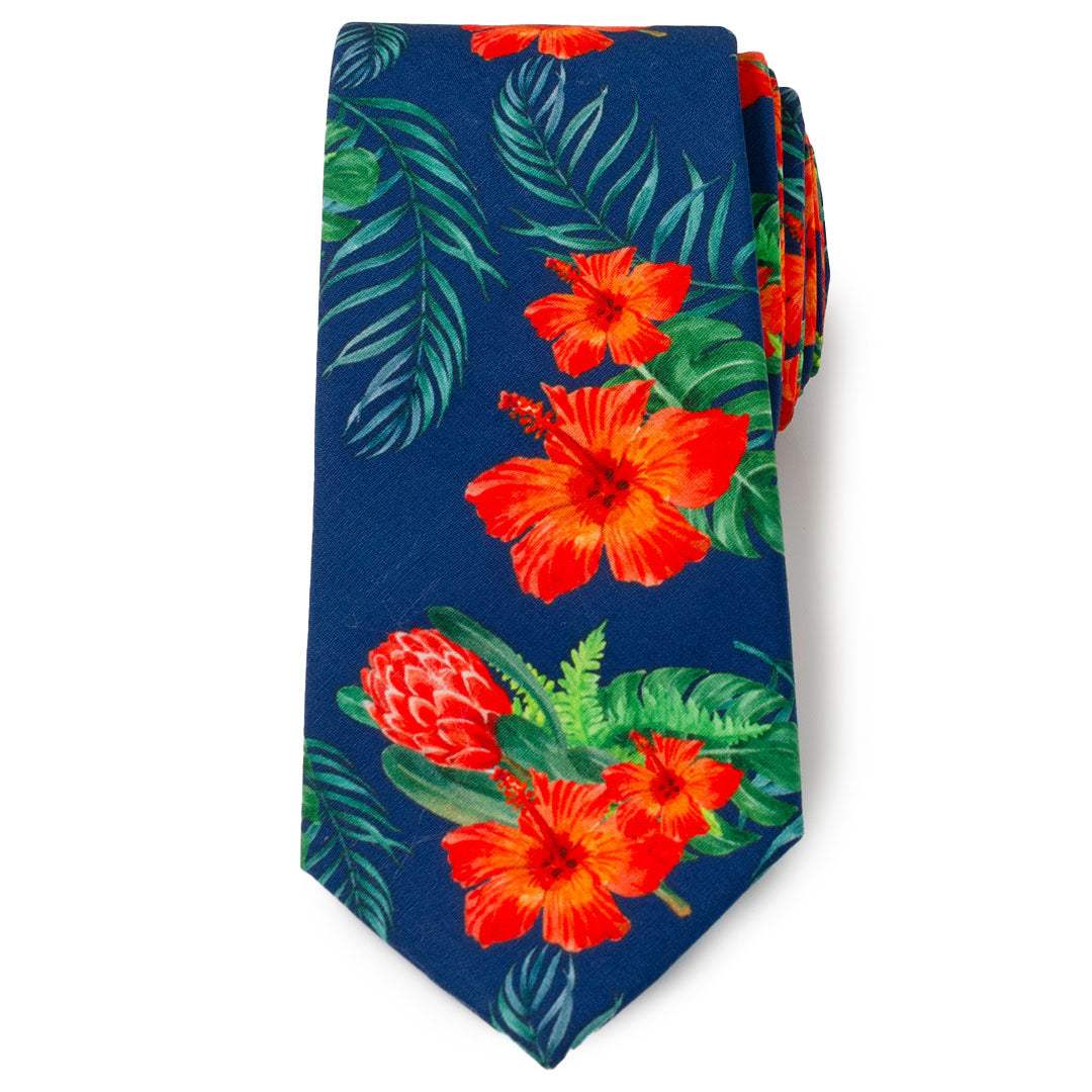 Tropical Hibiscus Men's Navy Tie - Cufflinks.com - Flyclothing LLC
