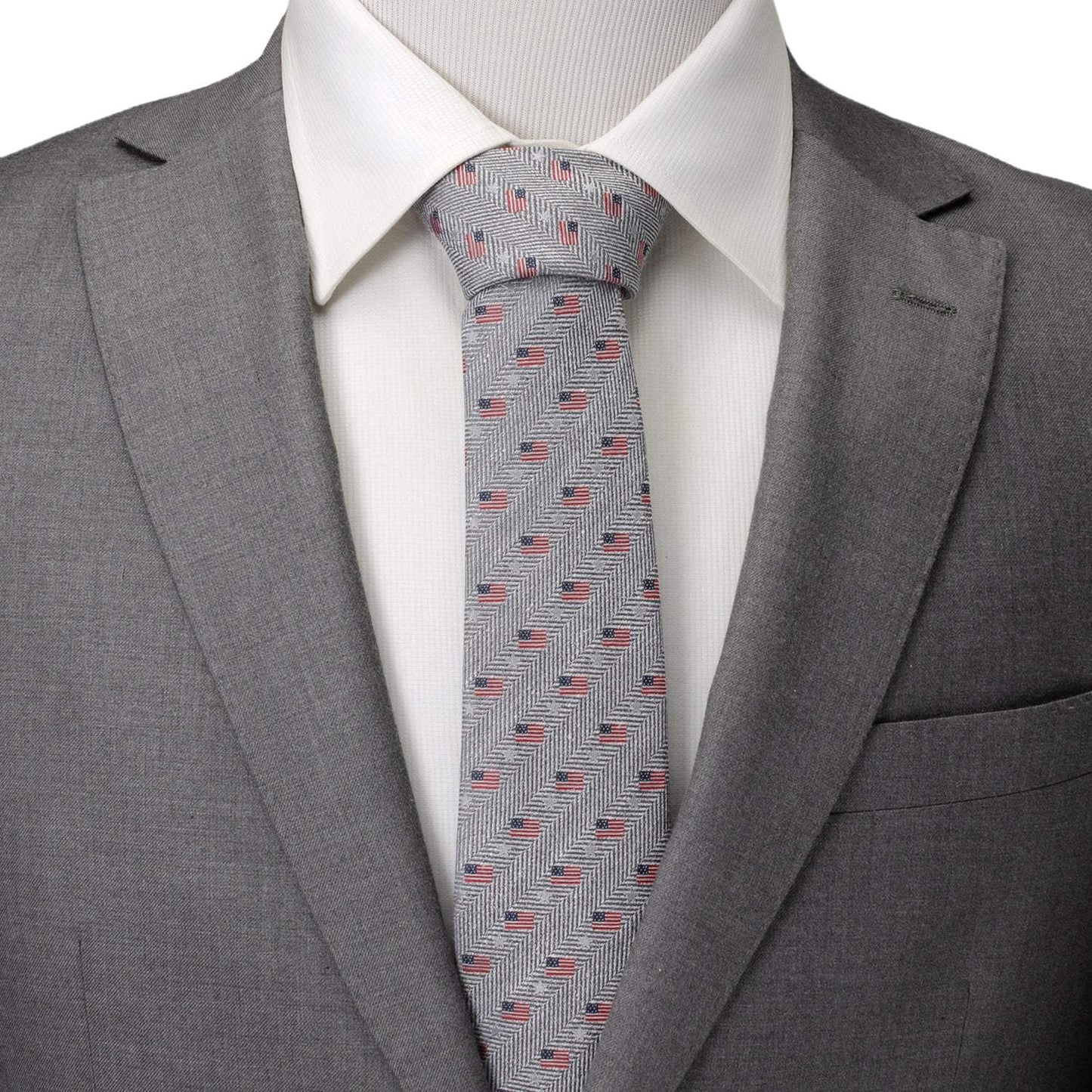 Light Gray Herringbone American Flag Men's Tie - Cufflinks.com - Flyclothing LLC