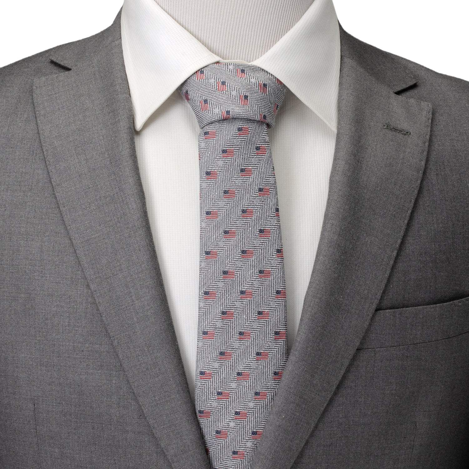 Light Gray Herringbone American Flag Men's Tie - Cufflinks.com - Flyclothing LLC