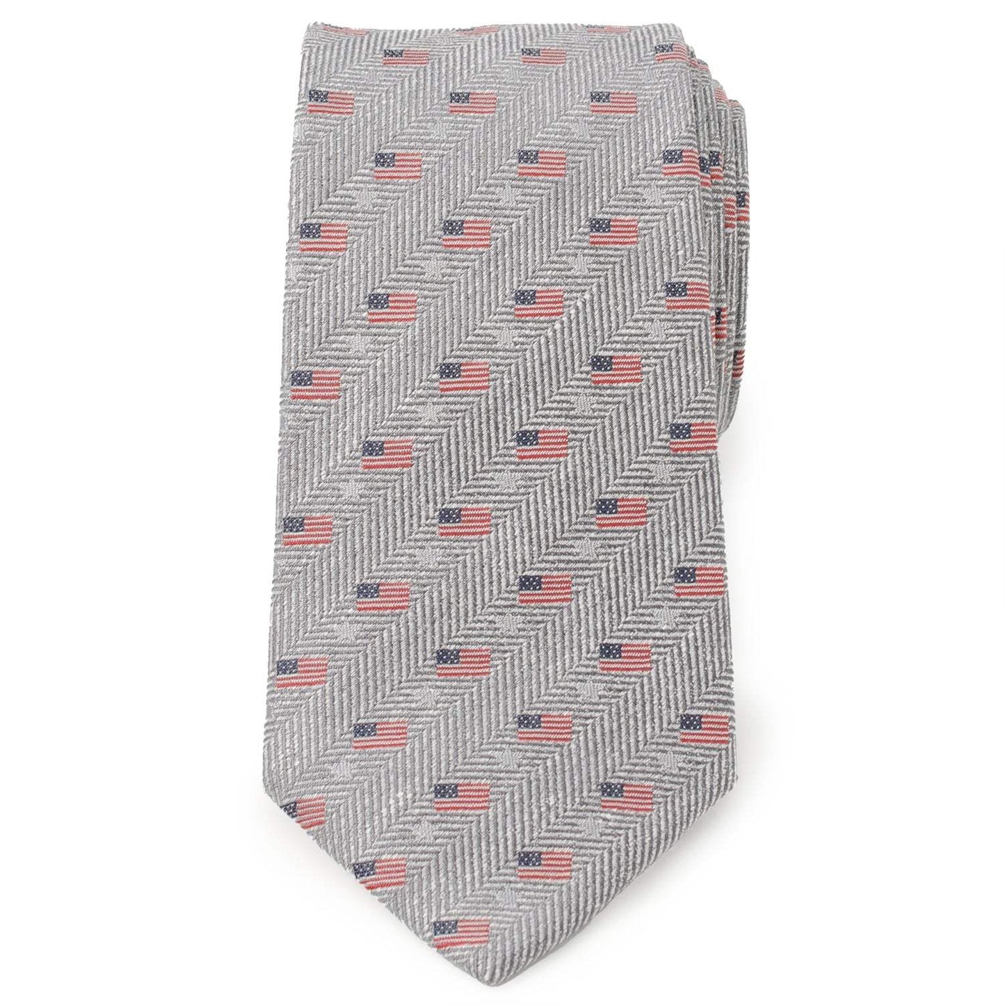Light Gray Herringbone American Flag Men's Tie - Cufflinks.com - Flyclothing LLC
