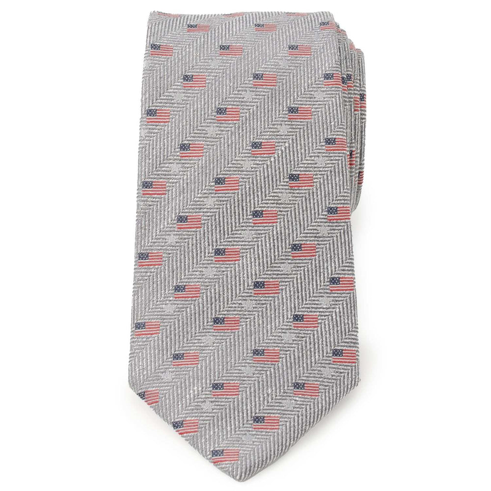 Light Gray Herringbone American Flag Men's Tie - Cufflinks.com - Flyclothing LLC