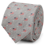 Light Gray Herringbone American Flag Men's Tie - Cufflinks.com - Flyclothing LLC