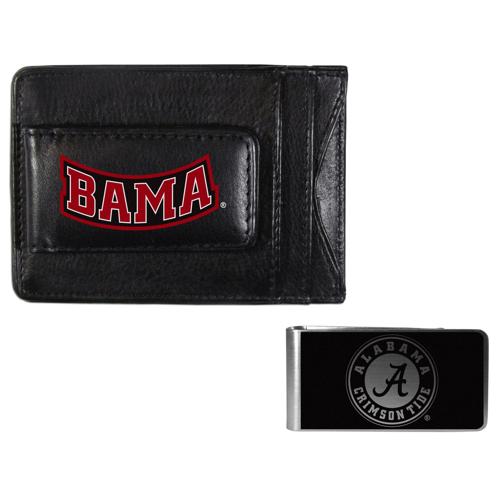 Alabama Crimson Tide Leather Cash & Cardholder & Black Money Clip - Alabama Crimson Tide