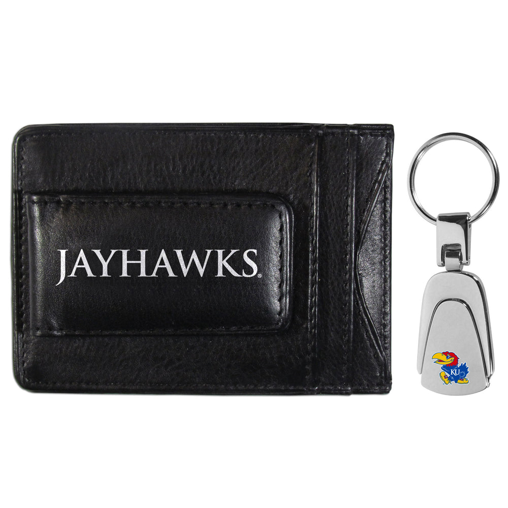 Kansas Jayhawks Leather Cash & Cardholder & Steel Key Chain - Kansas Jayhawks