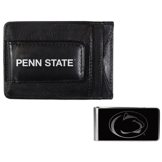 Penn St. Nittany Lions Leather Cash & Cardholder & Black Money Clip - Penn St. Nittany Lions