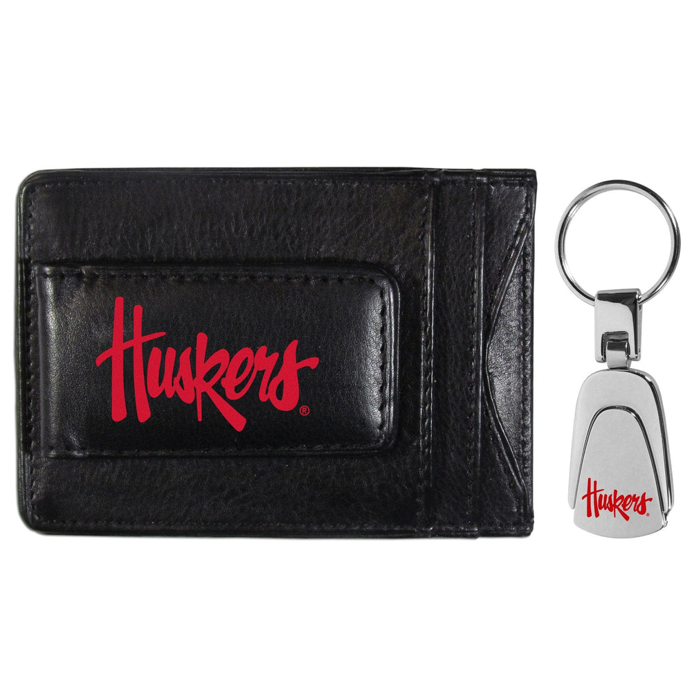 Nebraska Cornhuskers Leather Cash & Cardholder & Steel Key Chain - Nebraska Cornhuskers