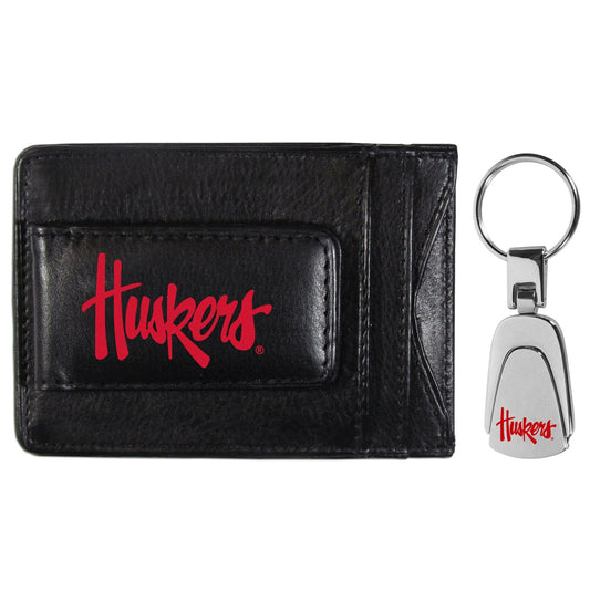 Nebraska Cornhuskers Leather Cash & Cardholder & Steel Key Chain - Nebraska Cornhuskers