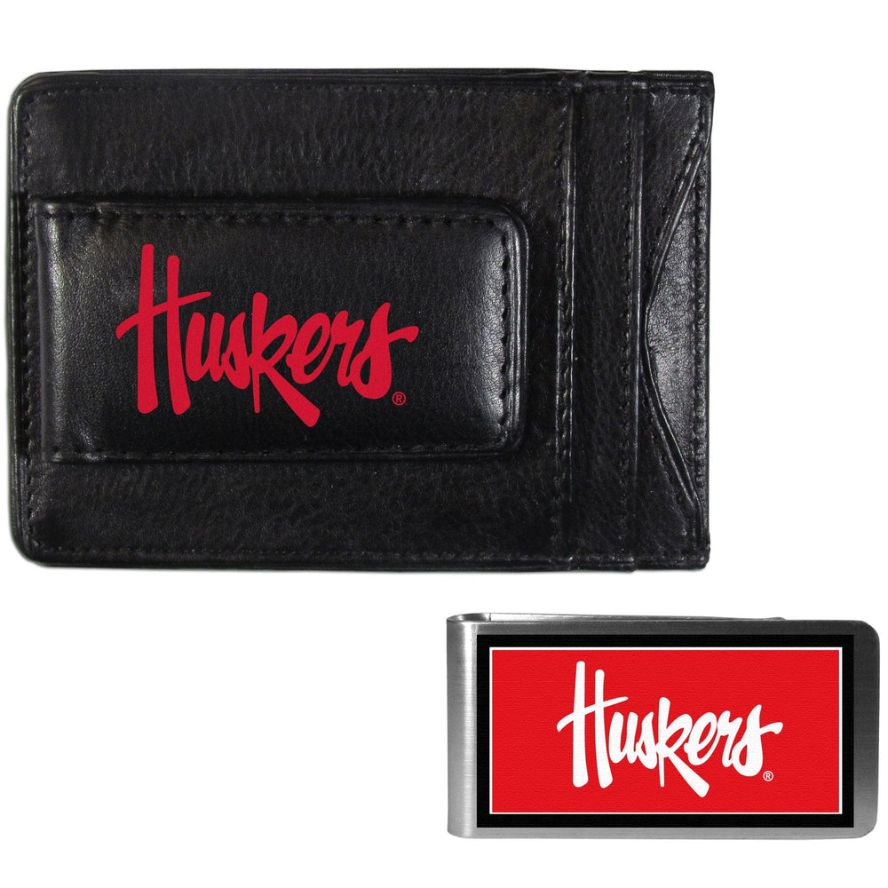 Nebraska Cornhuskers Leather Cash & Cardholder & Color Money Clip - Nebraska Cornhuskers