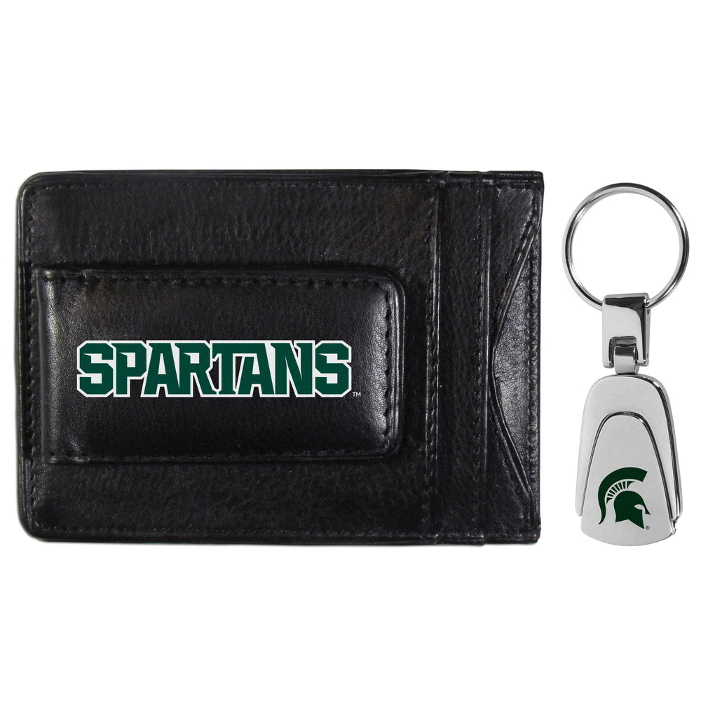 Michigan St. Spartans Leather Cash & Cardholder & Steel Key Chain - Michigan St. Spartans