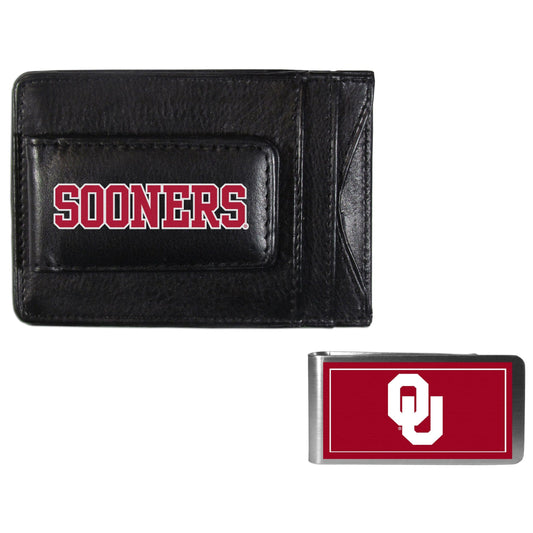 Oklahoma Sooners Leather Cash & Cardholder & Color Money Clip - Oklahoma Sooners