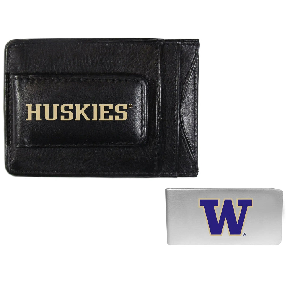 Washington Huskies Leather Cash & Cardholder & Money Clip - Washington Huskies