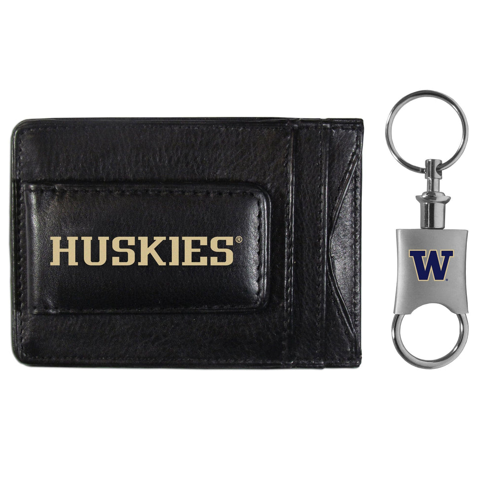 Washington Huskies Leather Cash & Cardholder & Valet Key Chain - Washington Huskies