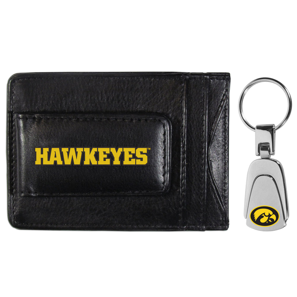 Iowa Hawkeyes Leather Cash & Cardholder & Steel Key Chain - Iowa Hawkeyes