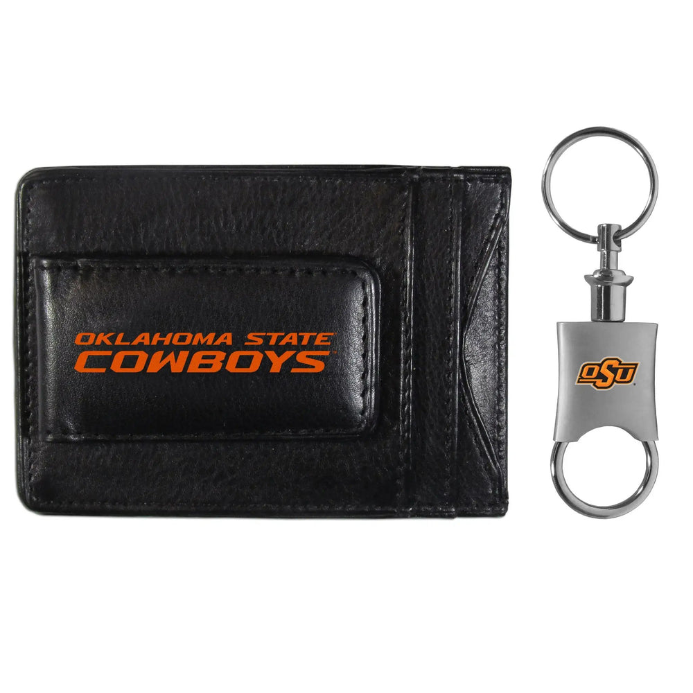 Oklahoma St. Cowboys Leather Cash & Cardholder & Valet Key Chain - Oklahoma St. Cowboys