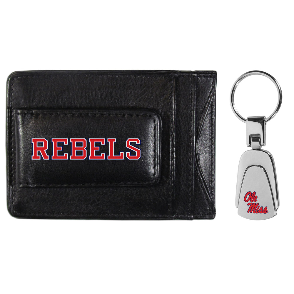 Mississippi Rebels Leather Cash & Cardholder & Steel Key Chain - Mississippi Rebels