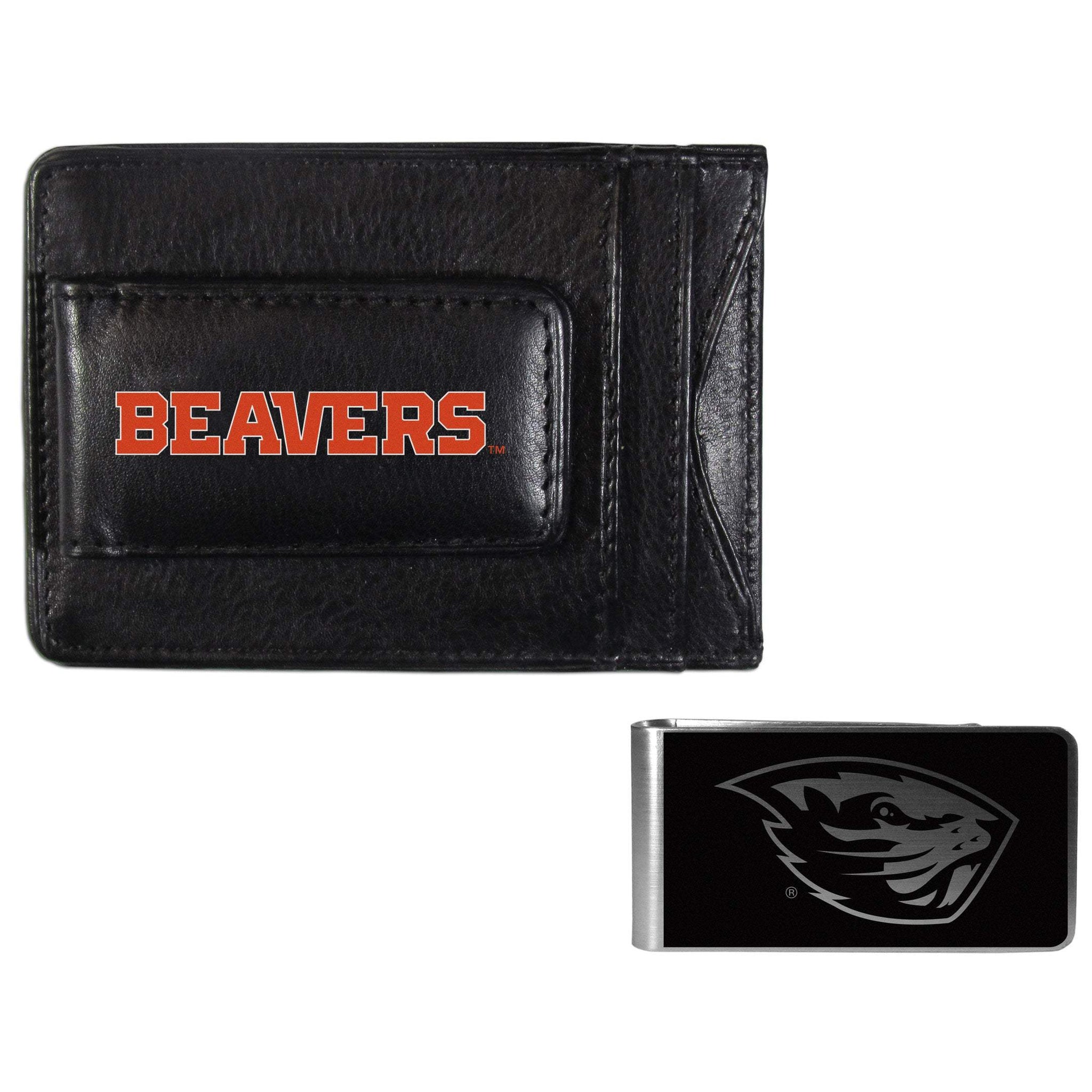 Oregon St. Beavers Leather Cash & Cardholder & Black Money Clip - Oregon St. Beavers - Flyclothing LLC