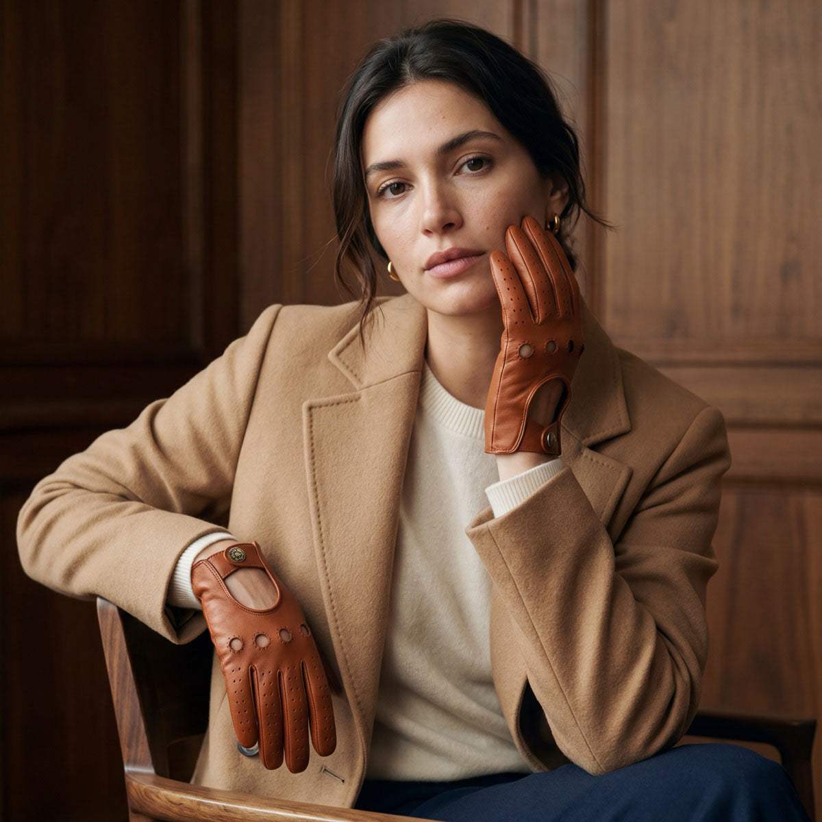 CD4010 (cognac) - Women's Italian leather driving gloves