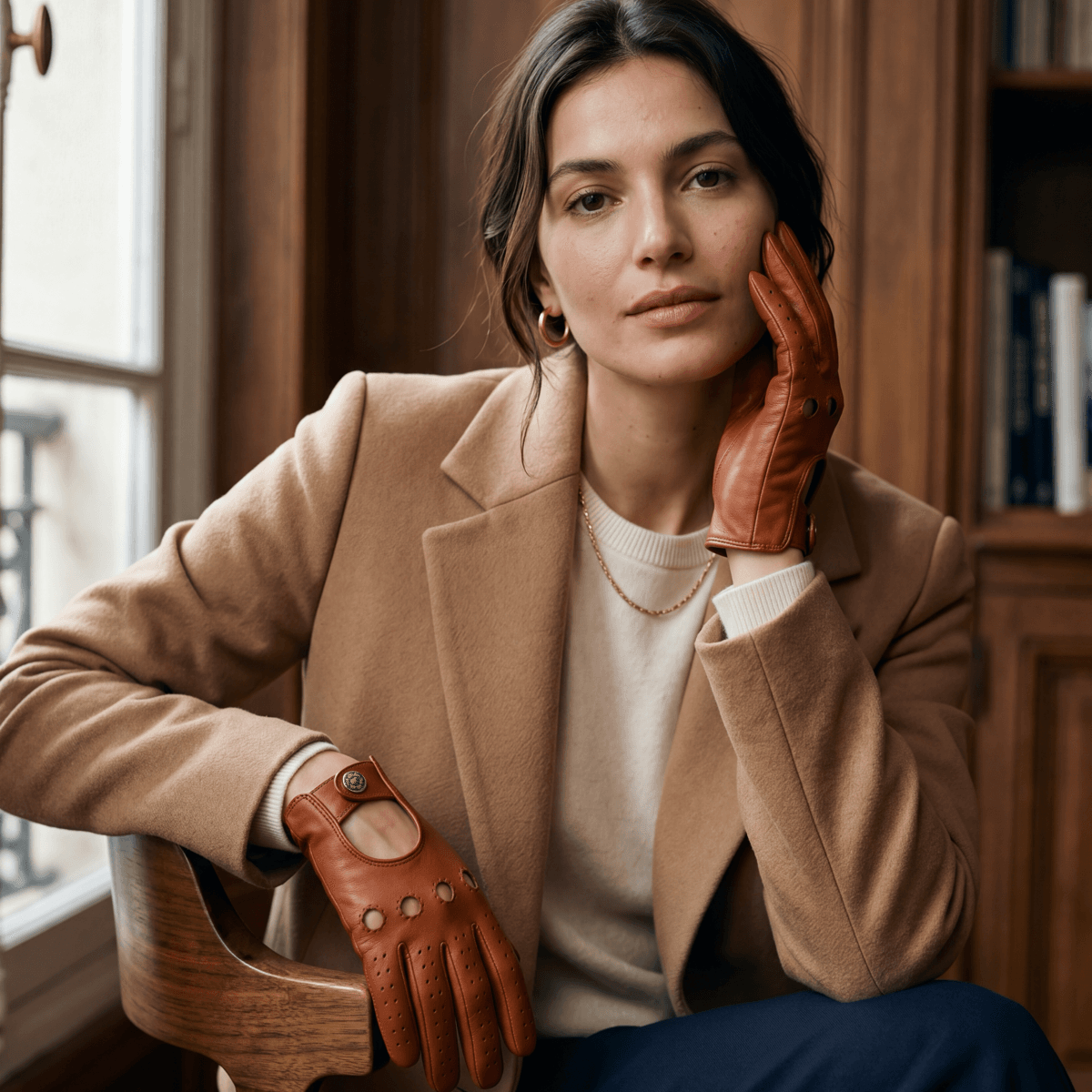 CD4010 (cognac) - Women's Italian leather driving gloves